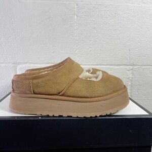 UGG Women's Bea Mary Jane Chestnut Fur Platform Slippers Size 8